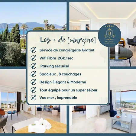 Riviera - Sea View - Clim - 50m - De Standing - Spacieux 180 M2 - Parking Apartman Cannes